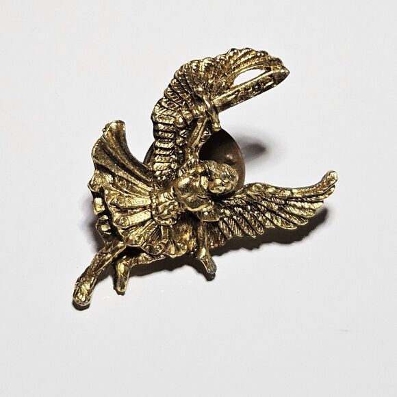 *Sale* Trinity Broadcasting Network Warrior Angel Pin Gold Tone Aprx 1 inch - Picture 7 of 10